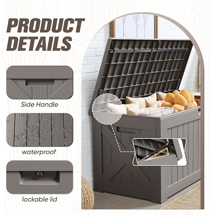 JUMMICO 120 Gallon Resin Deck Box, Large Outdoor Storage Box Waterproof & - Image 2