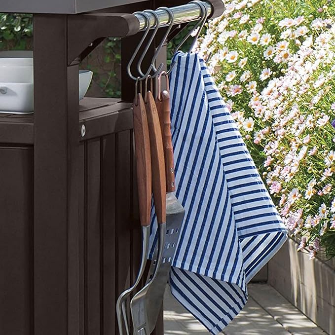 Keter Outdoor Grill Prep Table & Serving Cart, Stainless Steel Top, 40 Gal - Image 6