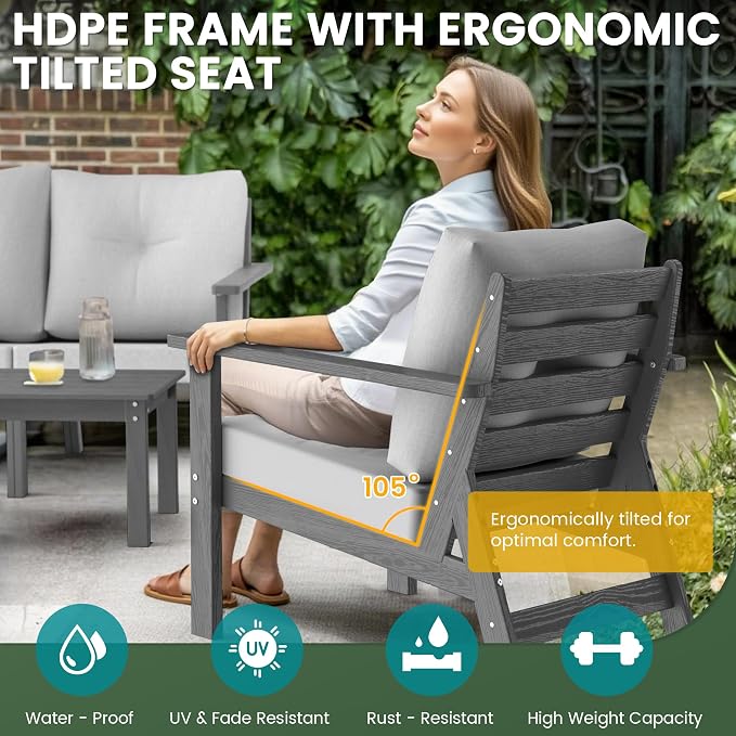6-Piece HDPE Patio Furniture Set, Outdoor Sectional Sofa Set, All Weather - Image 4