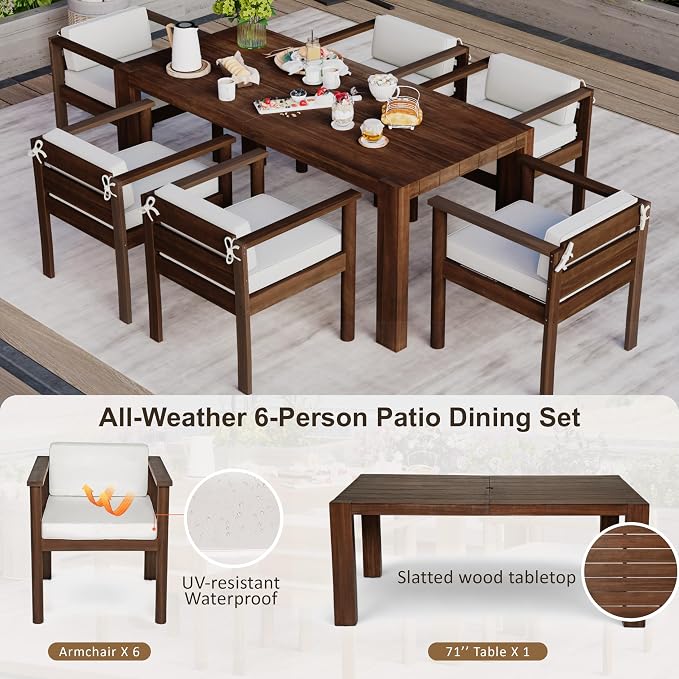 Merax 7-Piece Patio Dining Table Set, Outdoor Furniture Set - Image 3