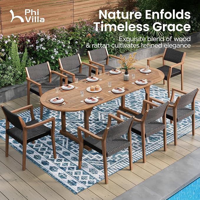 PHI VILLA 9 Pieces Acacia Wood Outdoor Dining Set - Image 3