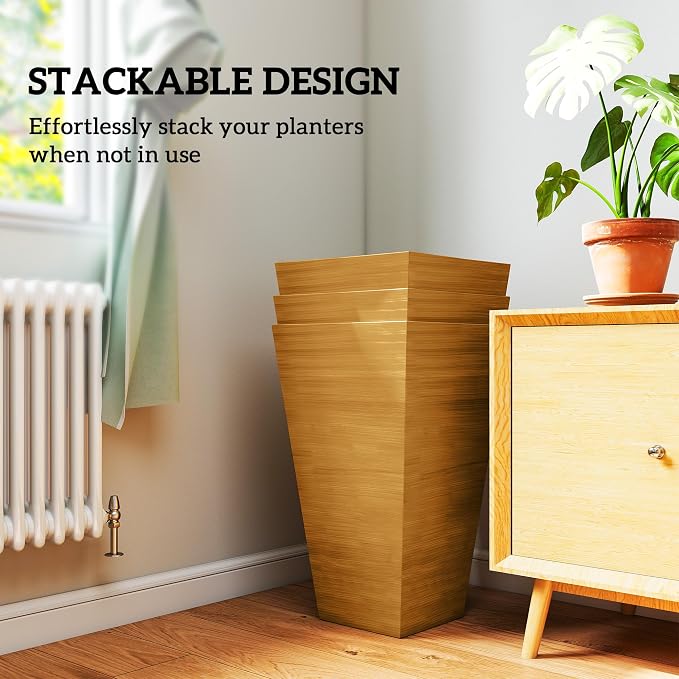 Outsunny Tall Planter for Outdoor Plants Set of 3, 28 Inch Taper Planter - Image 6