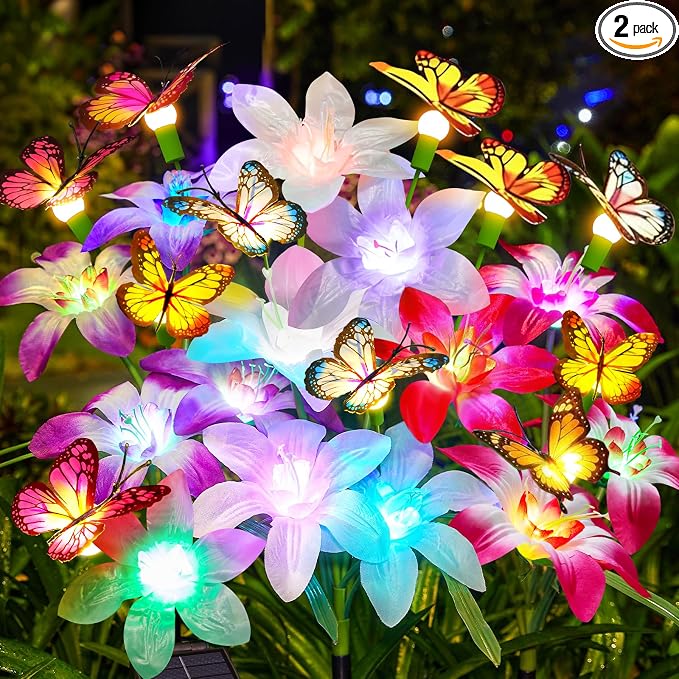 Garpar Solar Lily Lights with Swaying Butterflies, Upgraded Garden Solar Lights by GarparOutdoorSolarLights