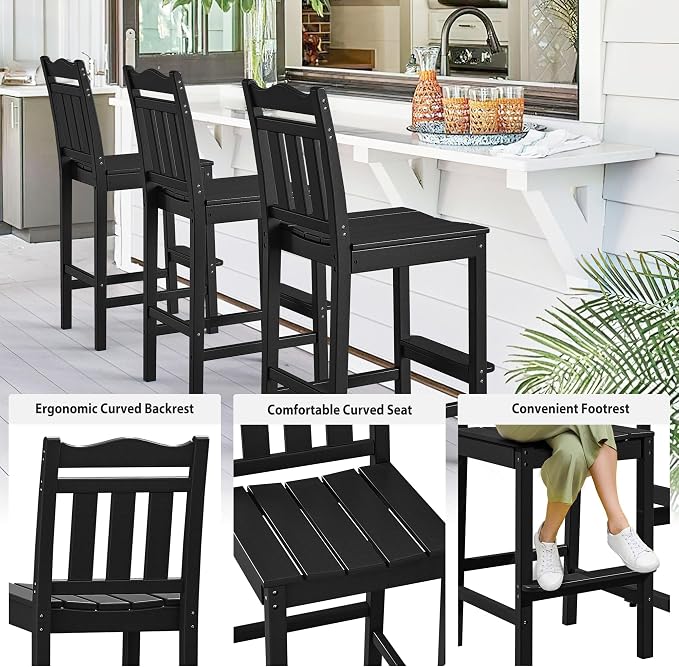 nalone Outdoor Bar Chairs and Table Set, HDPE Balcony Adirondack Chairs and - Image 8