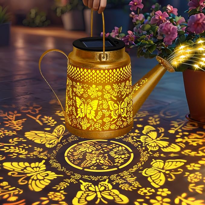 Butterfly Solar Watering Can Lights, Outdoor Waterproof Garden Lanterns - Image 2