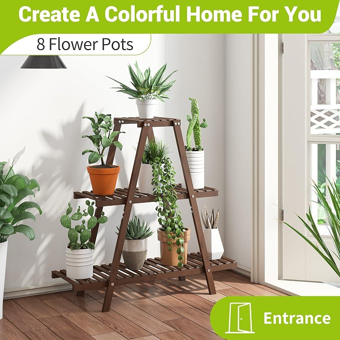 BMOSU Plant Stand Bamboo for Indoor Outdoor Tiered Plant Shelf 8 Potted Flower - Image 2