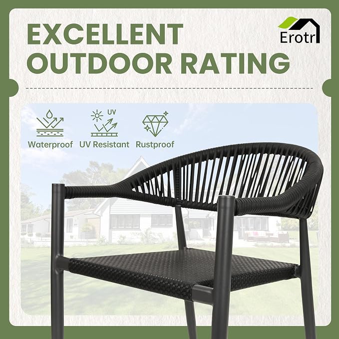 4 Pcs Stackable Patio Dining Chairs, Aluminum Rattan Outdoor Dining Chair - Image 4
