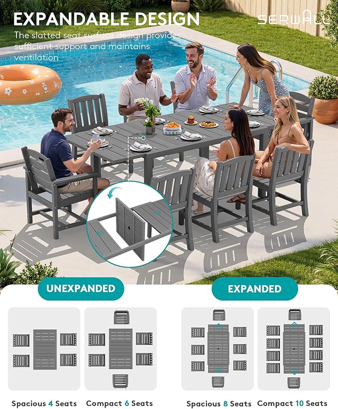 SERWALL 7-Piece Outdoor Dining Set, All Weather HDPE Outdoor Furniture Set - Image 4