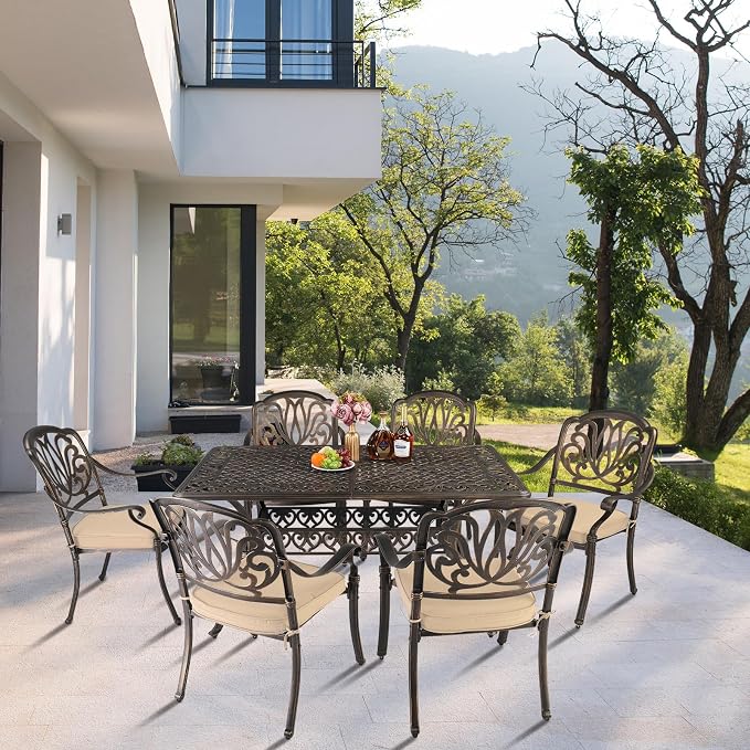 VINGLI 7 Pieces Outdoor Dining Set, Cast Aluminium All-Weather Patio Dining Set - Image 7