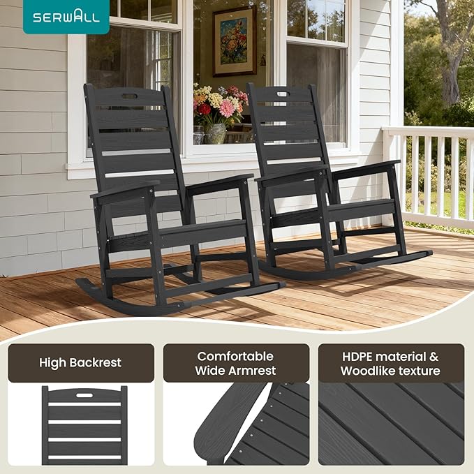 SERWALL Outdoor Rocking Chair Set of 2, Oversized Rocking Chair - Image 5