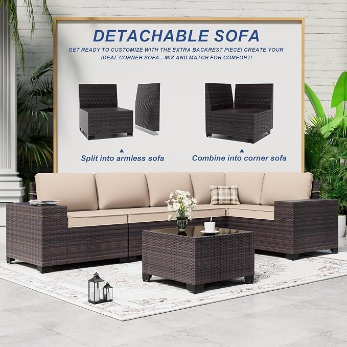 Outdoor Patio Furniture Set, 6 Pieces Outdoor Sectional Furniture High Backrest - Image 7
