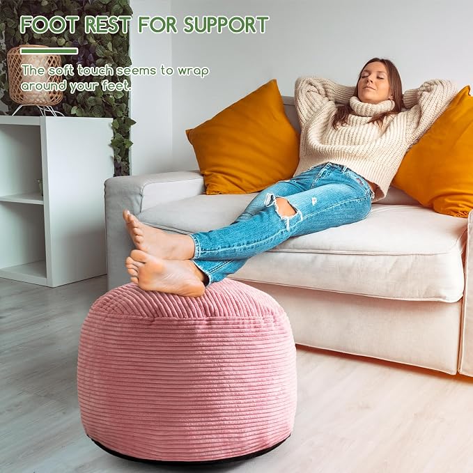 HIGOGOGO Round Stuffed Pouf Ottoman, Corduroy Poufs - Image 4