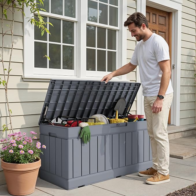Devoko 78 Gallon Deck Box, Waterproof Resin Outdoor Storage Box - Image 6