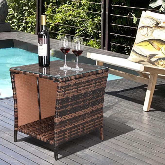 VINGLI Outdoor Wicker Side Table Patio Side Tables - Image 5