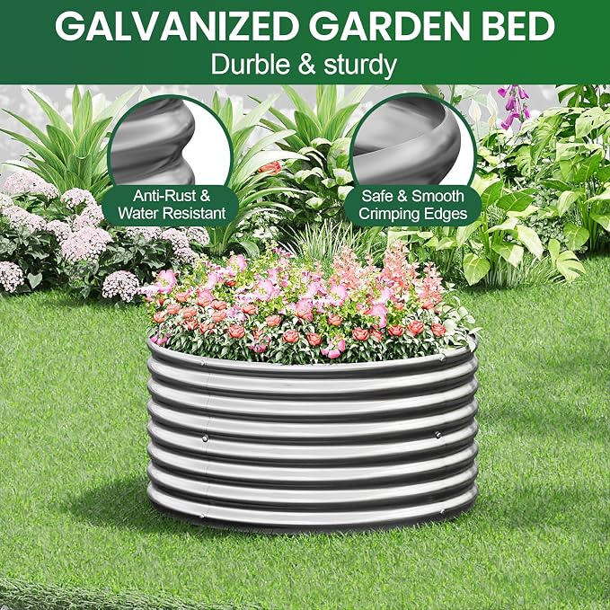 4 Pack Tall 2x2x1.5ft Round Galvanized Raised Garden Bed Outdoor, Metal Garden - Image 5