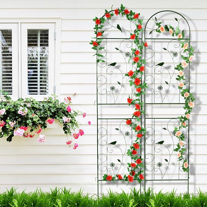 Metal Garden Trellis for Climbing Plants, 4 Pack 86.5" x 19.7" Black Plant - Image 6