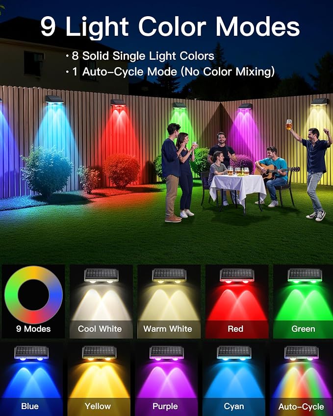 Solar Fence Lights Outdoor, 12 Pack IP65 Waterproof Fence Lights Solar Powered - Image 5