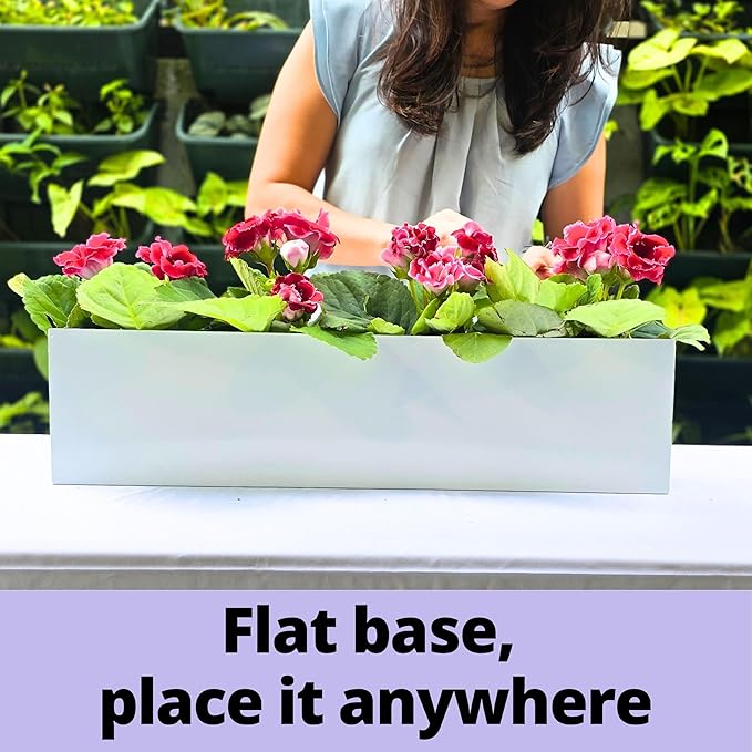 LaLaGreen Wall Planter White Carbon Steel Metal Hanging Flower Pots, Long - Image 5