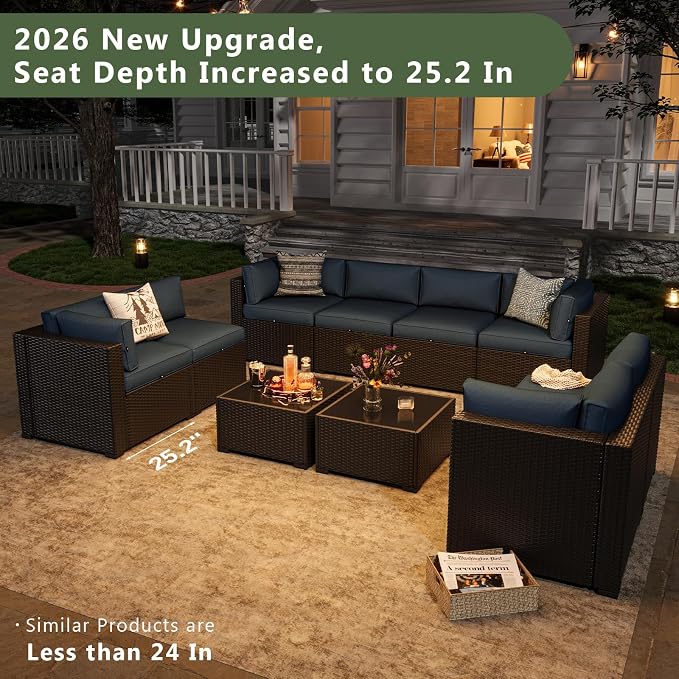 Aoxun 10 Piece Patio Furniture Set Wicker Rattan Patio Sectional Sofa Set - Image 2