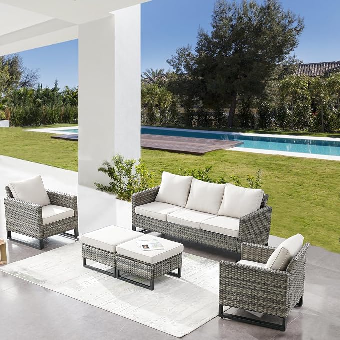 Belord Wicker Patio Furniture 5 Piece Outdoor Sofa Set, Oversize Outdoor Dining - Image 3