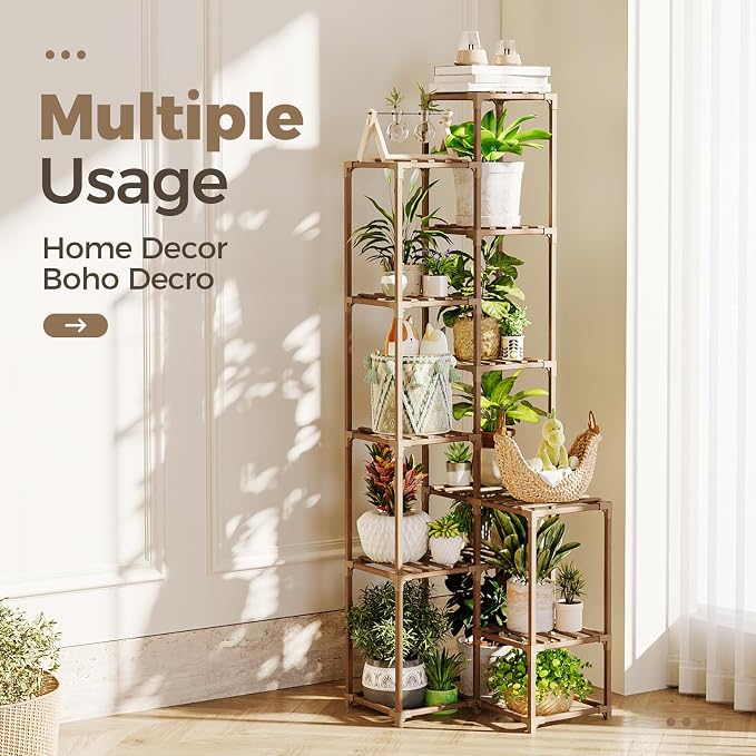 Bamworld 72" Tall Plant Shelf Indoor Outdoor Corner Plant Stand Large Plant - Image 3