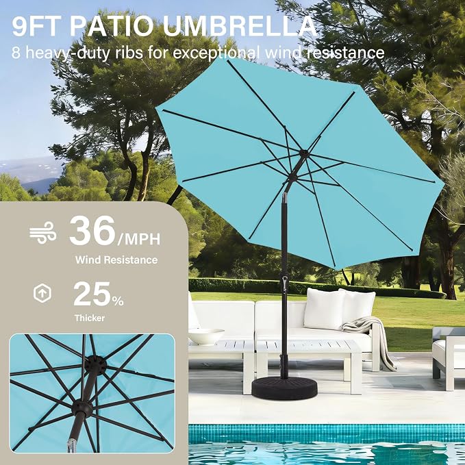 MEWAY 9ft Patio Umbrella Outdoor Table Umbrellas - Image 4