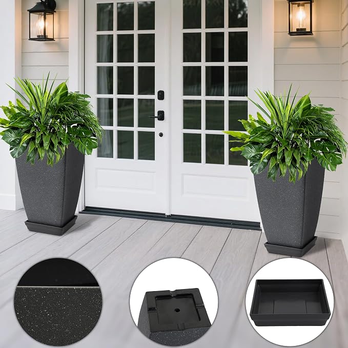 Set of 2 Tall Planter, 21 inch Large Plastic Planter - Image 4