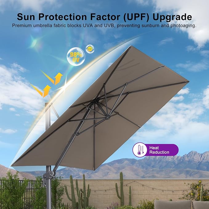 PURPLE LEAF Patio Umbrella 8' X 8' Rectangle Cantilever Umbrella Large Aluminum - Image 7