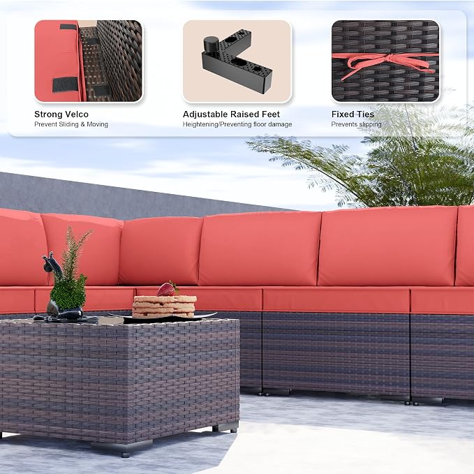 Kullavik 9 Pieces Outdoor Patio Furniture Set PE Wicker Rattan Sectional Sofa - Image 3