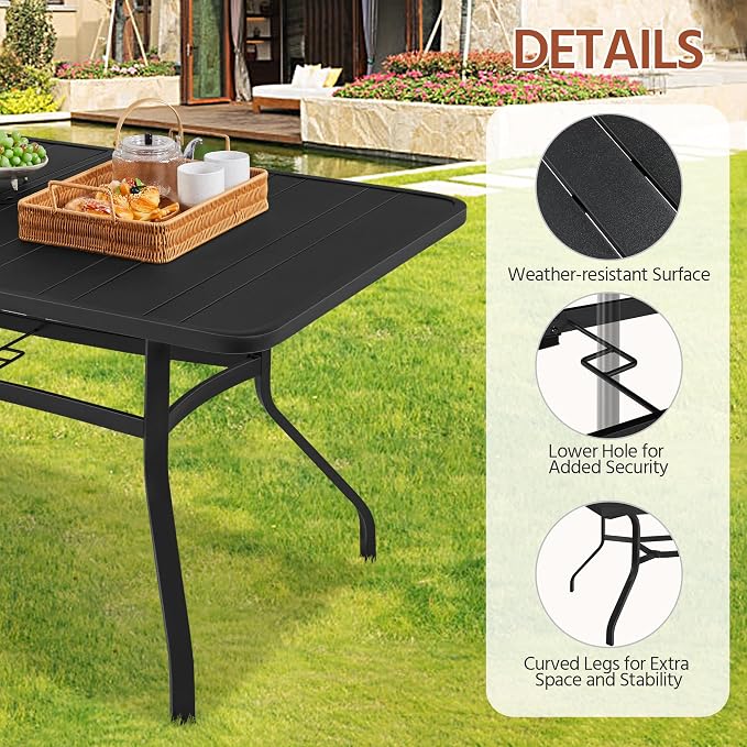 Yaheetech Outdoor Dining Table for 6 People, Rectangle Metal Slatted Patio Table - Image 6