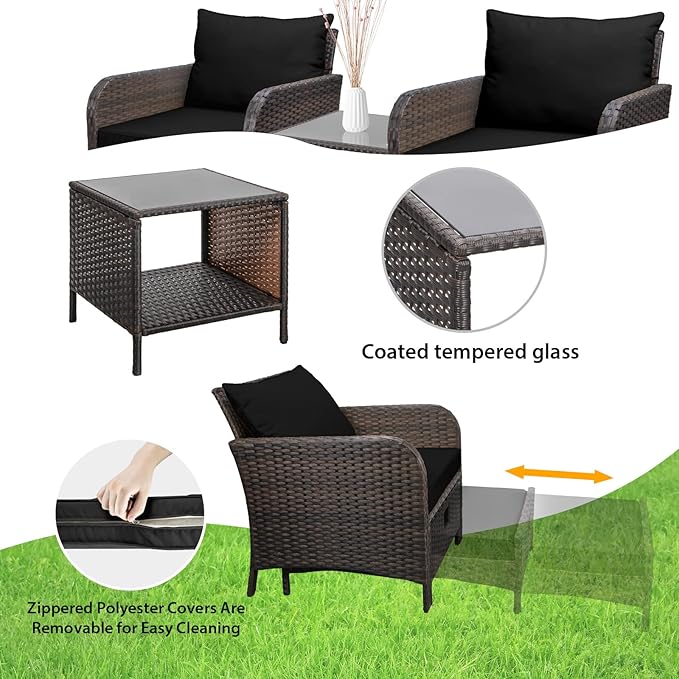 LEVELEVE Balcony Furniture 5 Piece Patio Conversation Set, PE Wicker Rattan - Image 4
