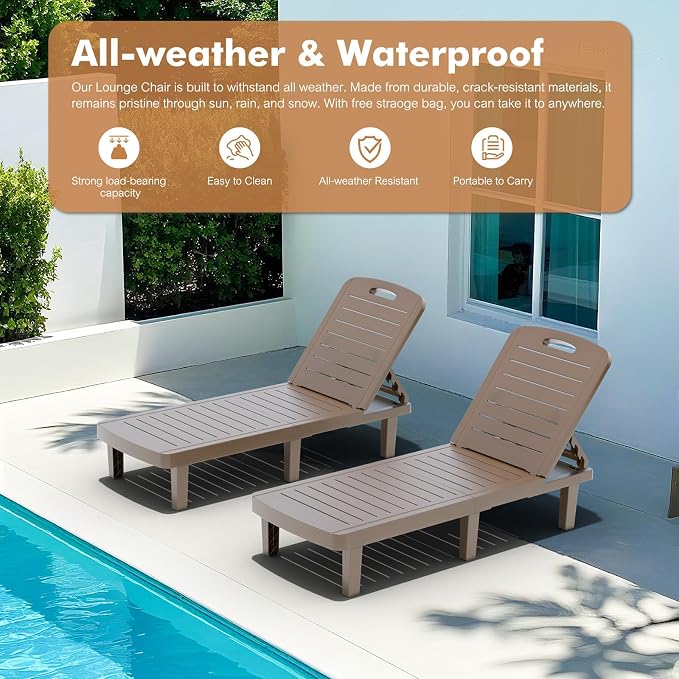 WACASA Outdoor Chaise Lounge Chairs Set of 4, Oversized Lounge Chairs - Image 8