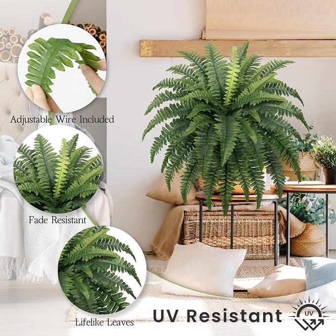 35" Fake Ferns, 4 Large Artificial Bonston Ferns Bushes Plants - Image 3