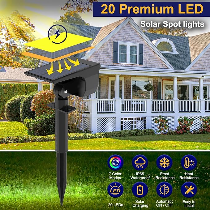 nipify 2 Pack Solar Spot Lights Outdoor Color Changing, 7 Modes Halloween RGB - Image 5