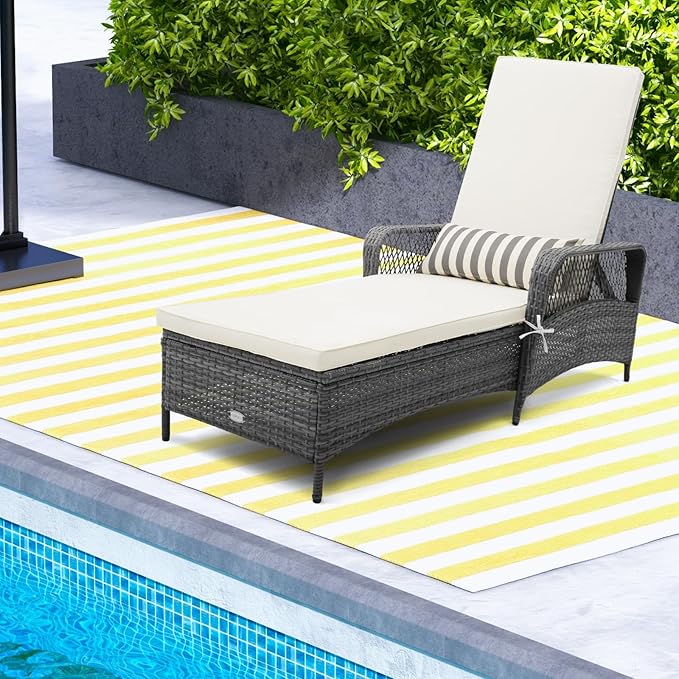 Tangkula Wicker Chaise Lounge Outdoor, Patio Rattan Reclining Chaise - Image 4