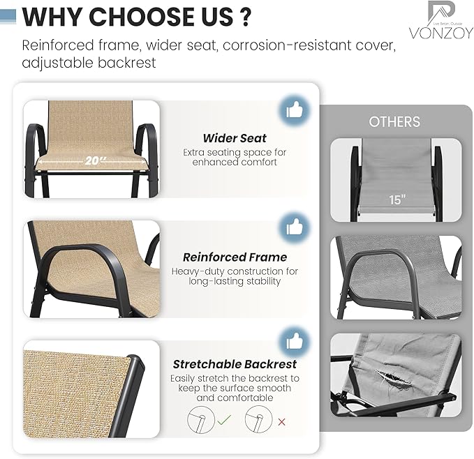 Patio Dining Chairs Set of 4, Outdoor High Stacking Chairs - Image 5