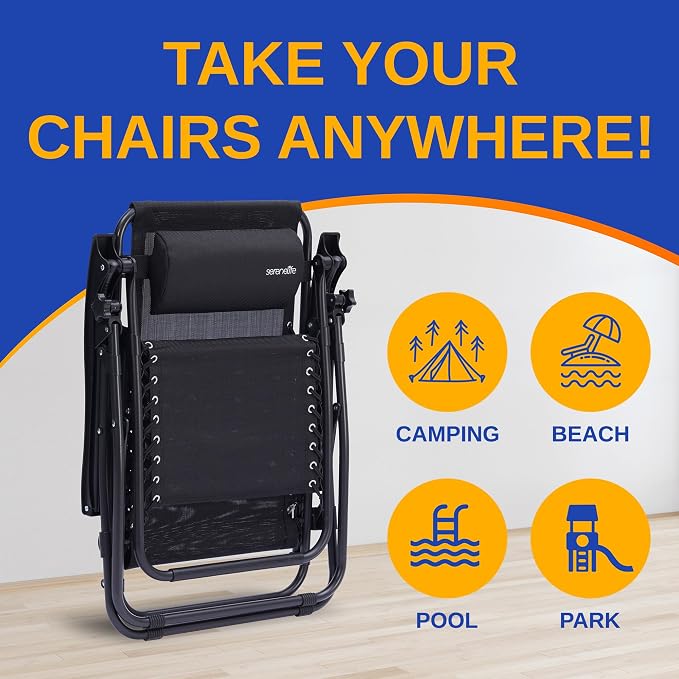SereneLife Outdoor Zero Gravity Lounge Chair Set - Image 5