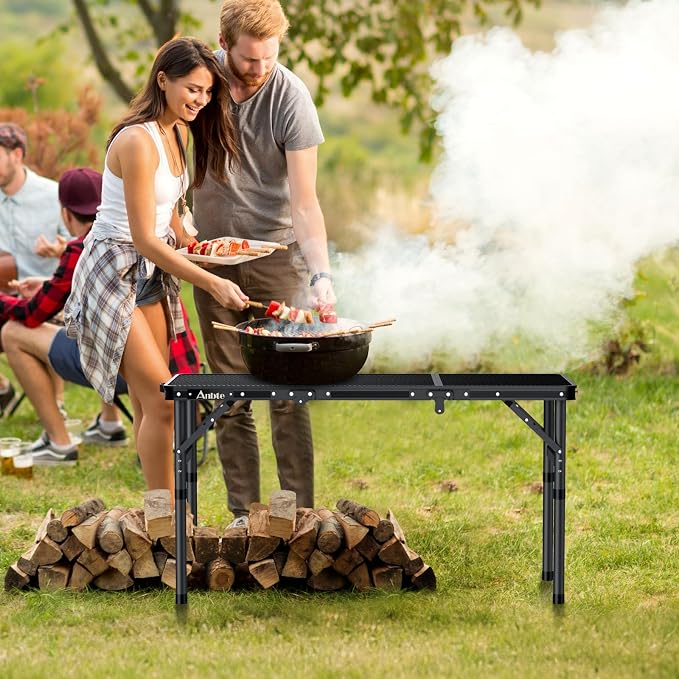 Anbte Folding Grill Table, 3ft Tri-Fold Aluminum Folding Table Adjustable - Image 2