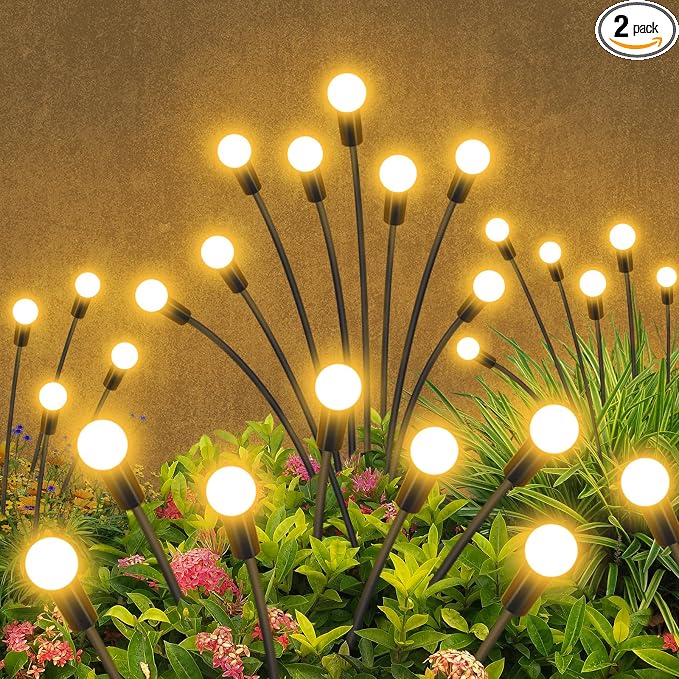 Solar Garden Lights Outdoor Waterproof, 2 Pack 16 LED Swaying Light Firefly by YShengMian