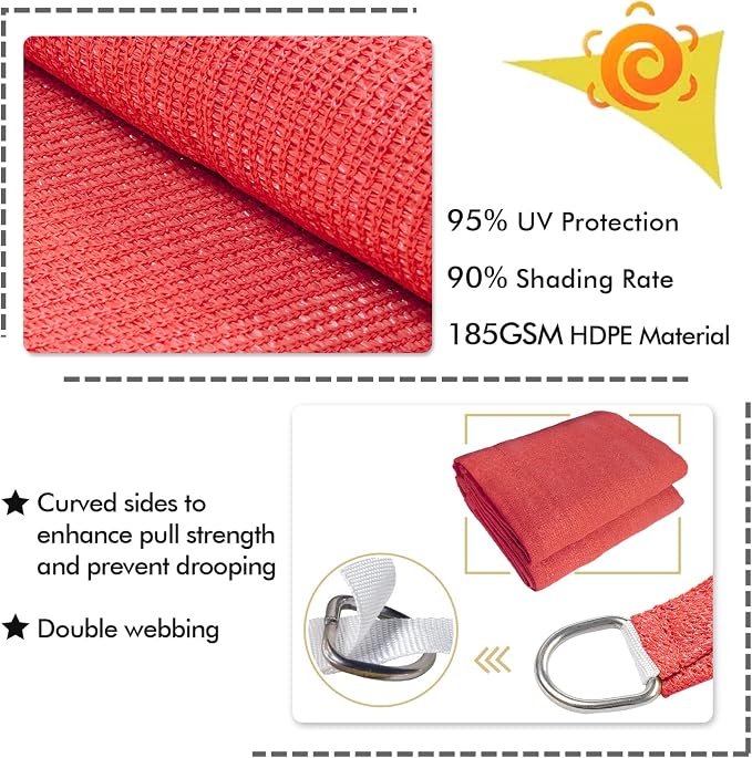 KANAGAWA Sun Shade Sail 10'x10' Scarlet Rectangle UV Block Canopy Awning - Image 3