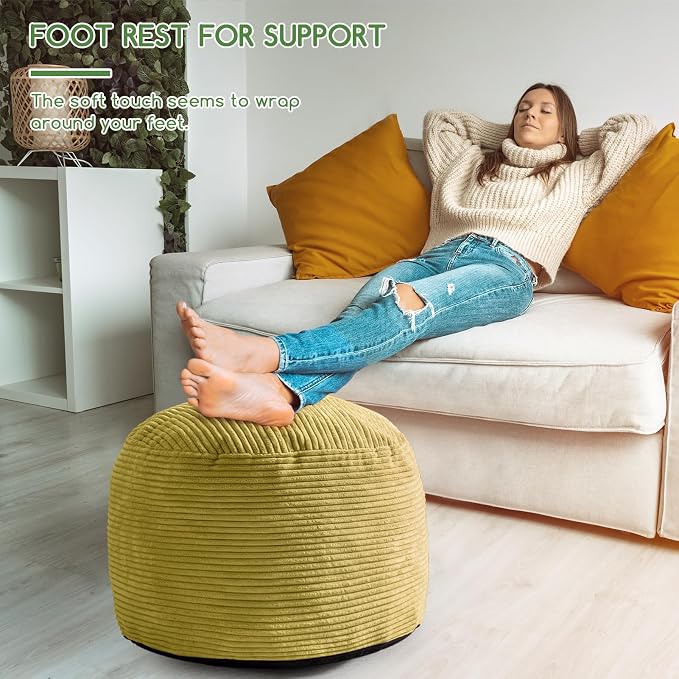 HIGOGOGO Round Stuffed Pouf Ottoman, Corduroy Poufs - Image 4