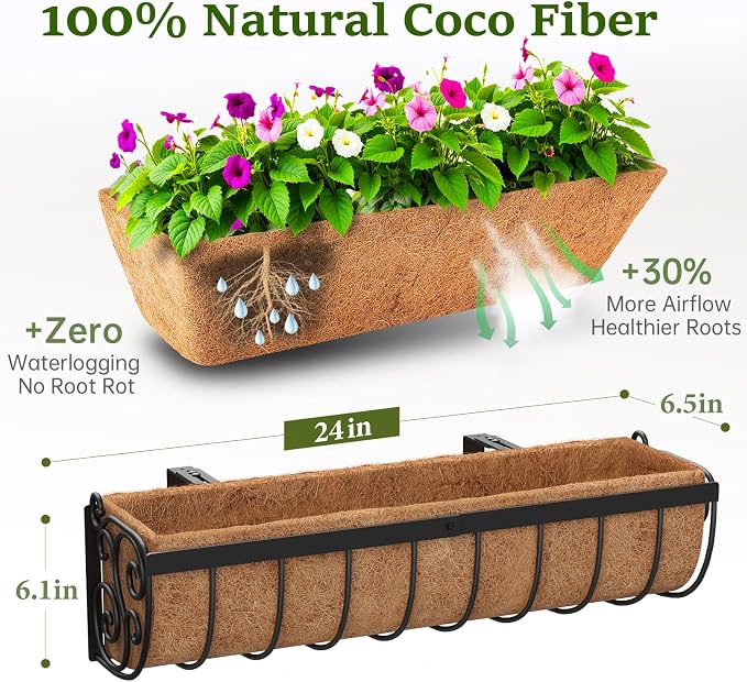 Railing Planter Boxes, 24 Inch Window Boxes Planters, Balcony Planters - Image 2