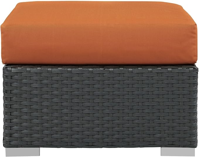 Modway Sojourn Wicker Rattan Outdoor Patio Sunbrella Fabric Ottoman in Canvas - Image 4