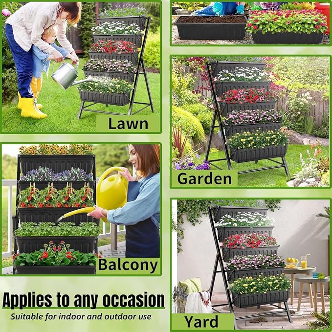 Homdox 2 Pack Vertical Garden Bed, 5 Tiers Vertical Raised Garden Planter - Image 6