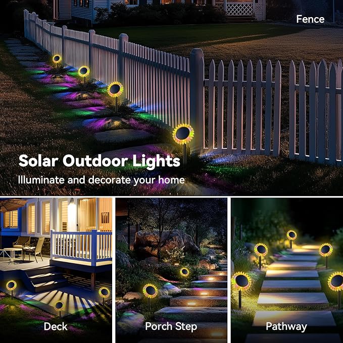Outdoor Solar Lights, 6 Pack Led Solar Sunflower Lights, Stake/Wall 2-in-1 - Image 3