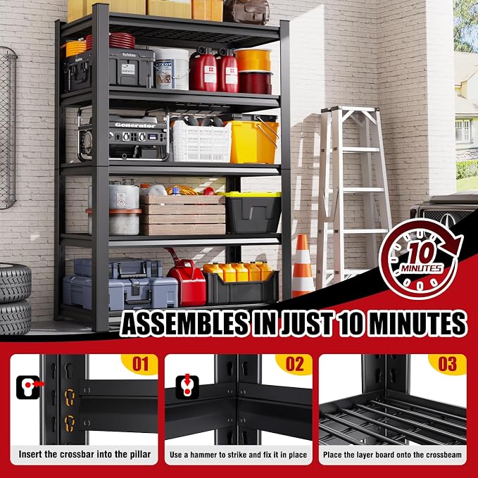 Set of 3 71"H Garage Shelving-3000LBS 5 Tier Storage Shelves, Adjustable Heavy - Image 5
