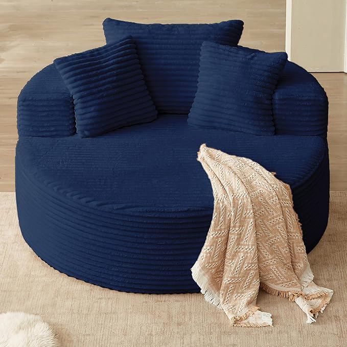 Oversized Round Chair Lounge Chaise Indoor, Upholstered Corduroy Deep Seat - Image 9