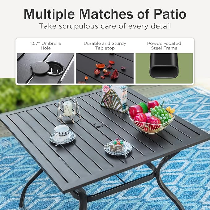 PHI VILLA 37 Inch Outdoor Dining Table Metal Steel Slat Square Patio Dining - Image 4