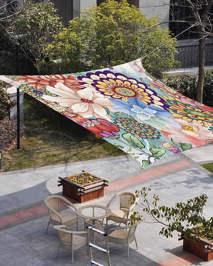 Sun Shade Sail 8'x10' Boho Floral Rectangle Sun Shade Sails Canopy Waterproof - Image 4