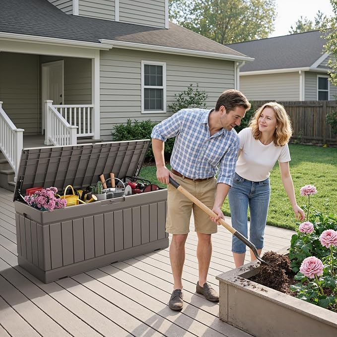 Flamaker Outdoor Storage Box 80 Gallon Resin Waterproof Deck Box Delivery Box - Image 7
